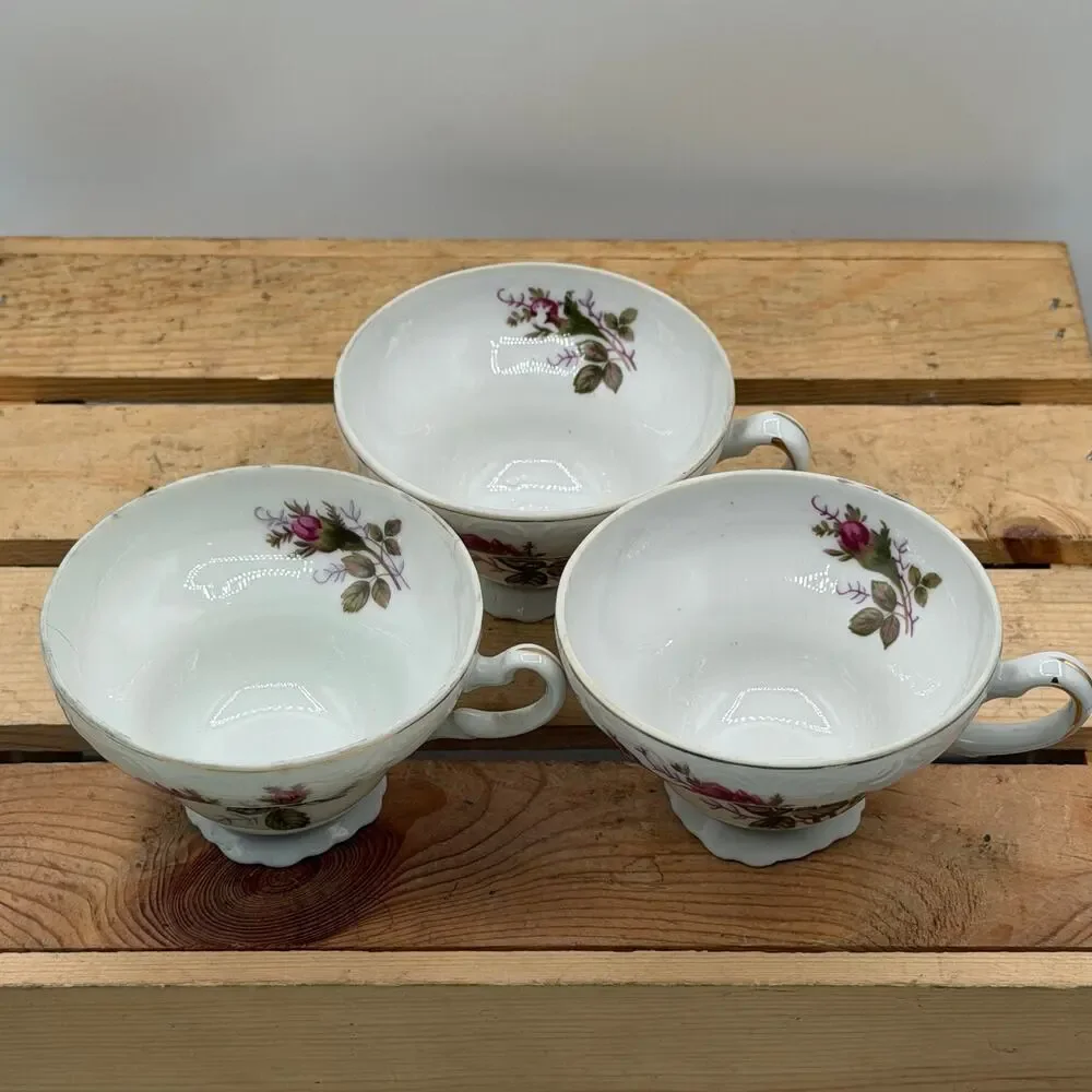 Vintage Pink Rose Fine Porcelain Teacup and Saucer Set –Trio Duo Pair (Set of 3)